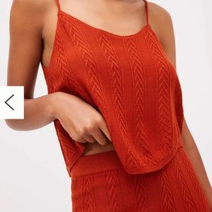 Anthropologie Cable-Knit Wide-Leg Pant Set | Orange | XS